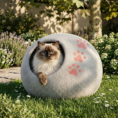 Luxueuse grotte pour chat en laine mérinos - nacelle pliable pour chats d'intérieur - enclos pour chatons en feutre de qualité supérieure - maisonnette pour chat couverte pour un confort douillet ultime