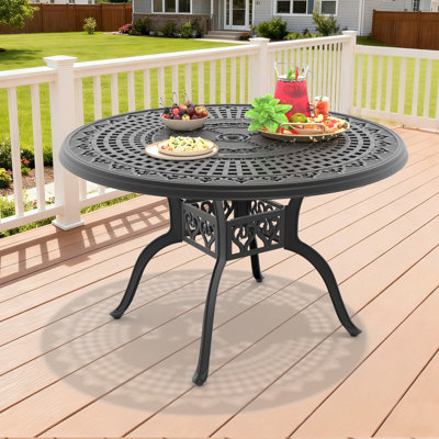 47.24" Round Outdoor Dining Table with 1.88" Umbrella Hole,Cast Aluminum Frame