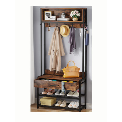 4-In-1 Entryway Coat Rack, Vintage Industrial Hall Tree With Shoe Bench And Hutch by 17 Stories