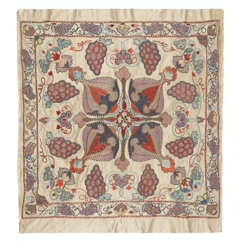 28 x 29 po 100% soie. Nappe moderne brodée. Décoration murale Boho. Jeté décoratif