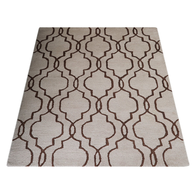Hand Tufted Wool Eco-Friendly Area Rugs - Rectangle, Beige Brown Color, Geometric Modern Design, High Pile Thick Handmade Anti Skid Area Rugs for Living Room, Bed Room
