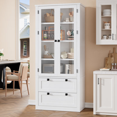 Armoire de rangement pour garde-manger de 72 po - rangement de style campagne moderne avec 2 grands tiroirs et tablettes réglables, armoire de cuisine pour la salle à manger, la salle de bain, le salon, blanc