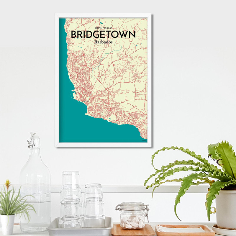 «Bridgetown City Map», impression, Vert / beige, H 27,6 po x l 19,7 po