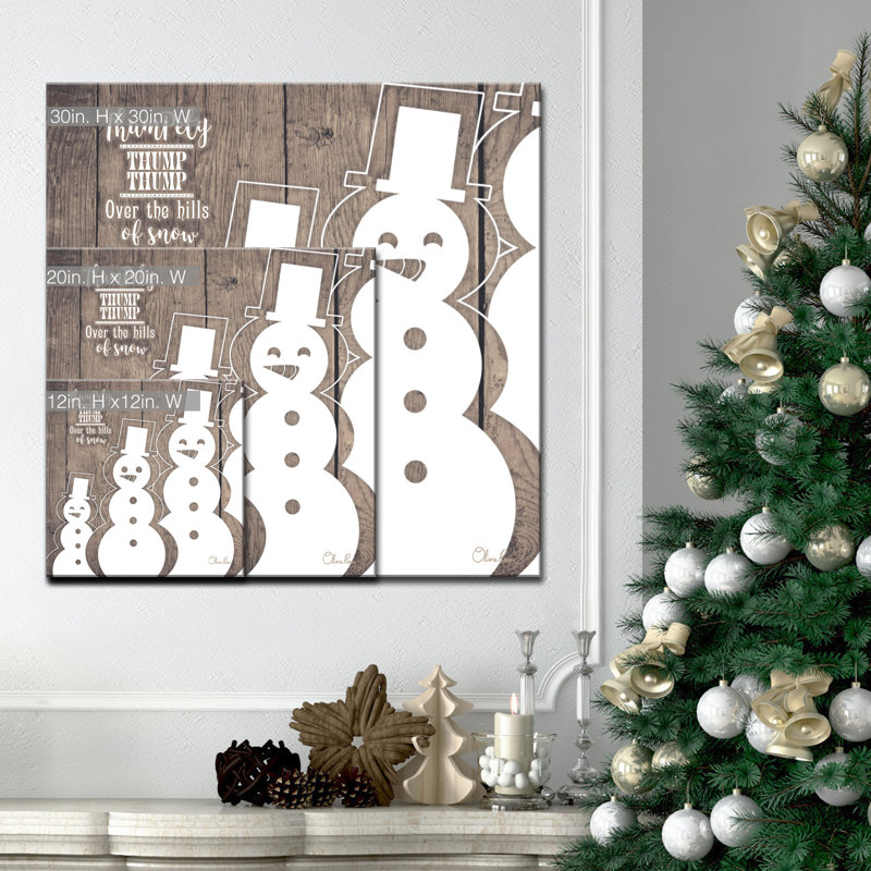 Impression sur toile tendue bonhomme de neige, H 20 po x l 20 po x P 1,5 po