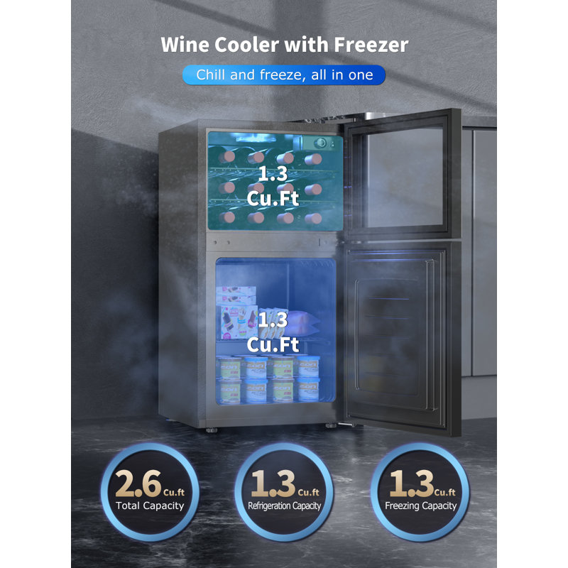 Northair Black Dual Zone Wine Cooler and Freezer with Glass Door