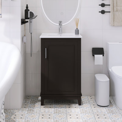 Petit meuble-lavabo sur pied 20 po avec lavabo en céramique blanc