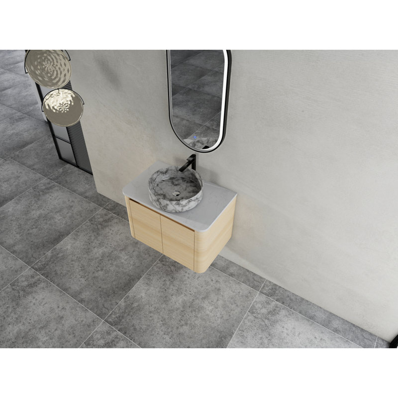 Meuble-lavabo mural 30 po avec lavabo d'art en céramique et 2 portes à fermeture en douceur, emballage KD, contreplaqué