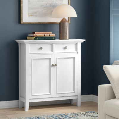 Armoire de rangement en bois massif avec 2 tiroirs et tablettes réglables Manervia