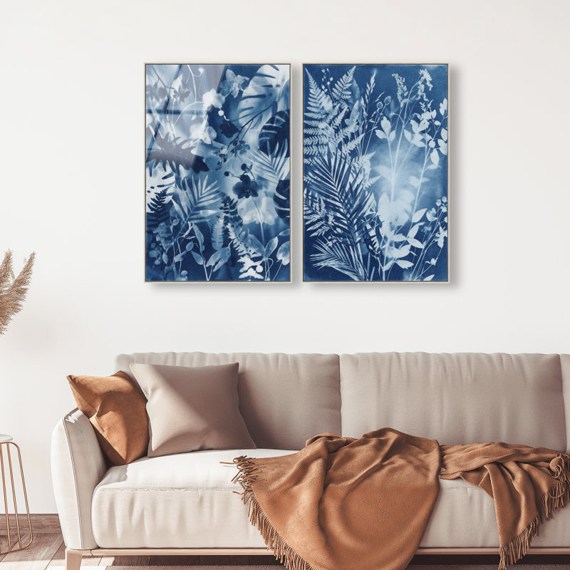 Blue Folliage Set High-Gloss Frameless Acrylic Glass Wall Art Floral & Botanical Print by Oliver Gal, Ready to Hang, 10 x 15