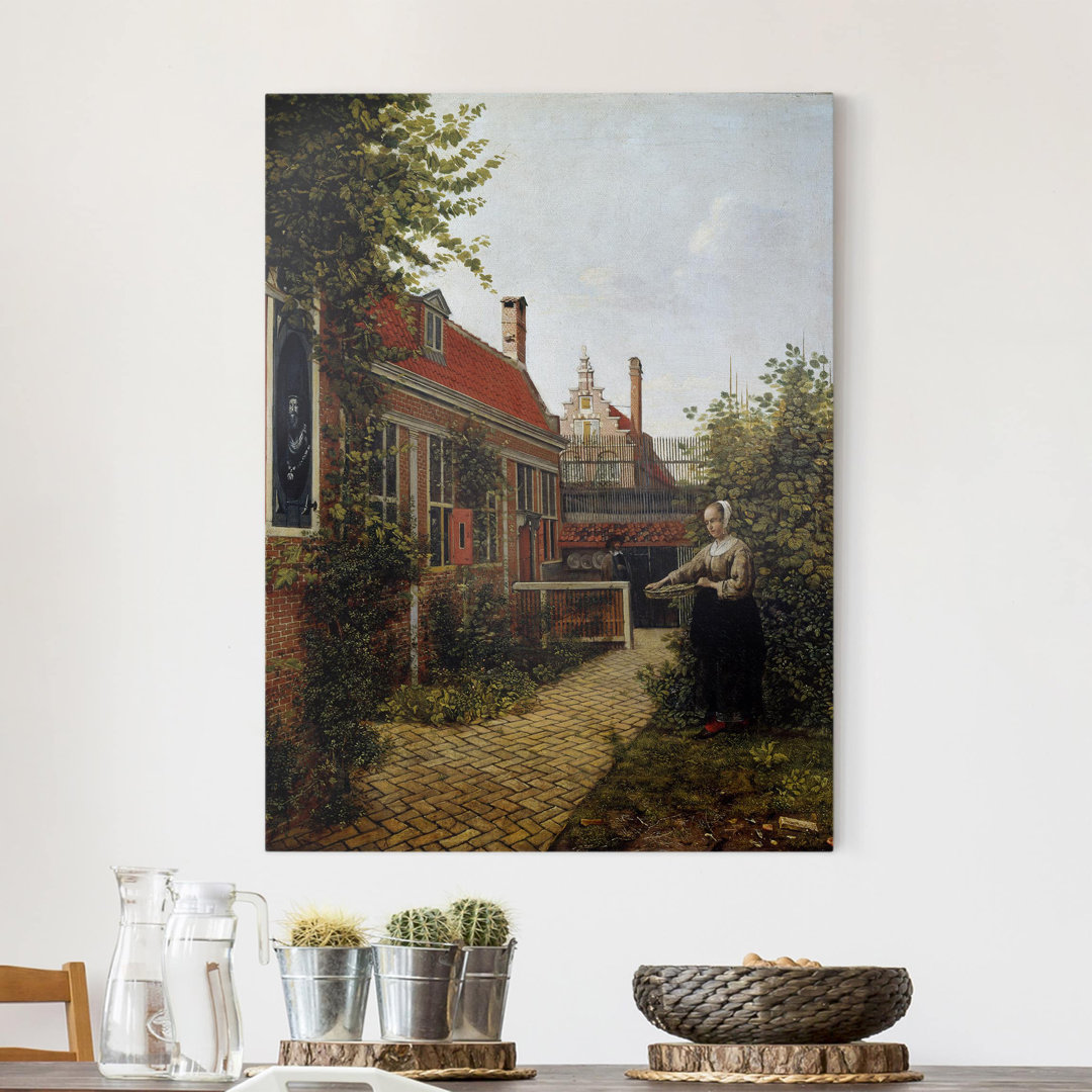 Leinwandbild Woman with Beans in a Vegetable Garden von Pieter de Hooch