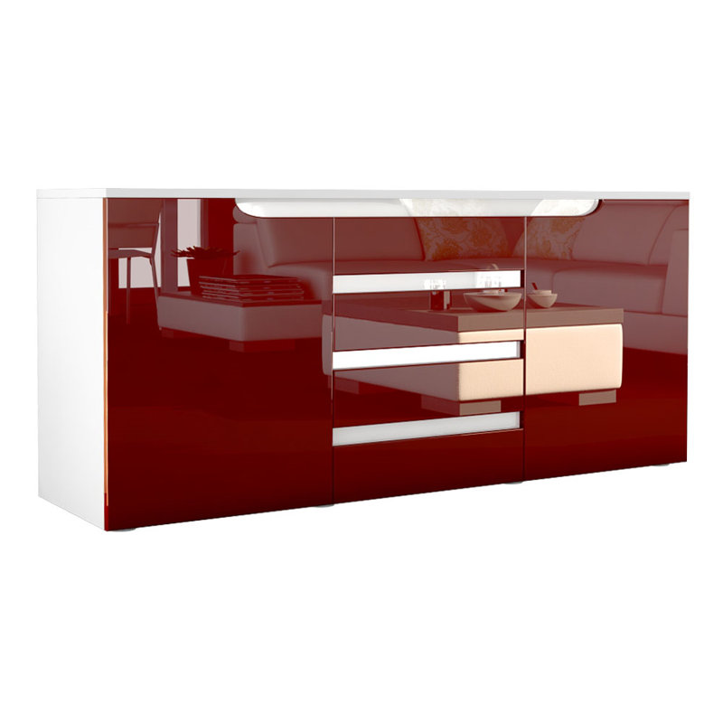 Mccusker 139cm Sideboard, White (matt)/Burgundy (glossy)/White (glossy)