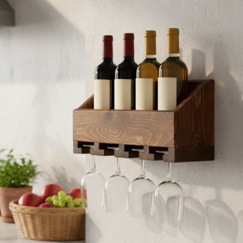 Tablette de rangement murale pour verres à vin et bouteilles de vin Loma Alta