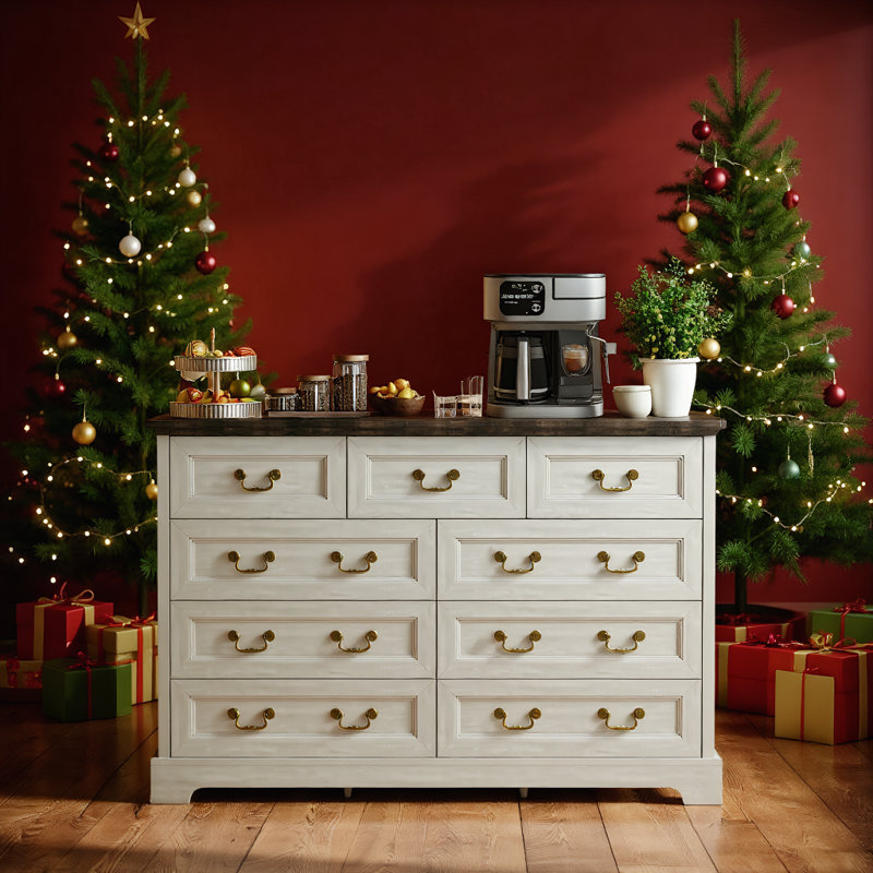 Farmhouse dresser with 9 drawers 55.1''W Suitable for bedrooms, Gray