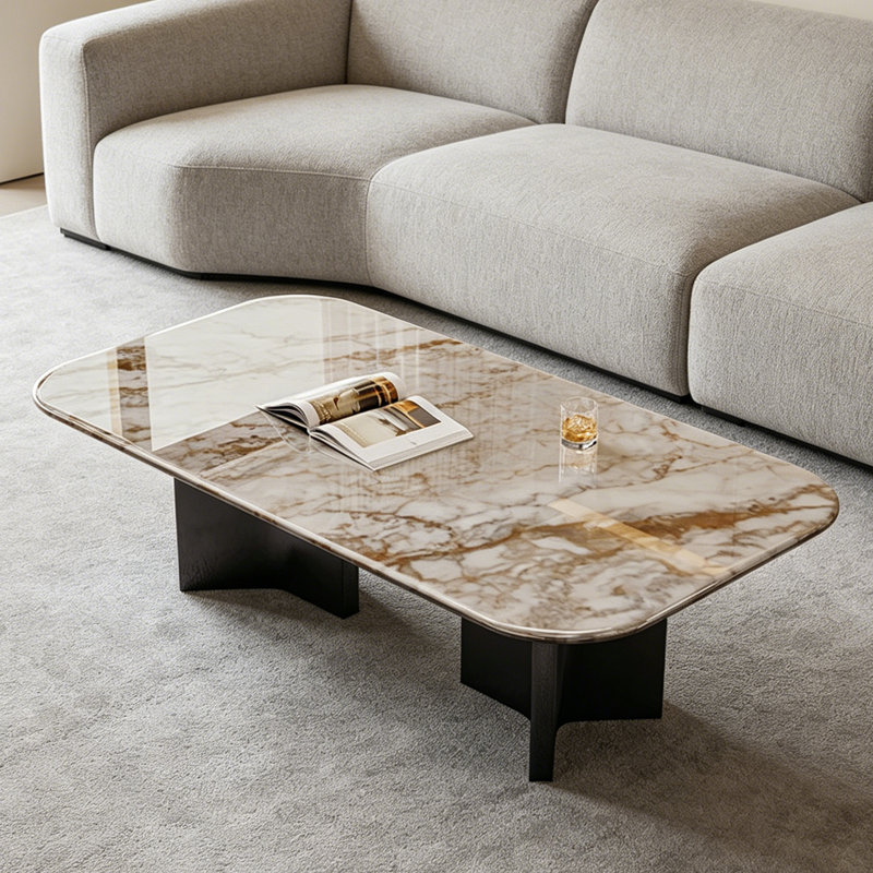 Table basse luxueuse en marbre de style italien, H 15,7 po x L 43,3 po x l 27,6 po, Brun