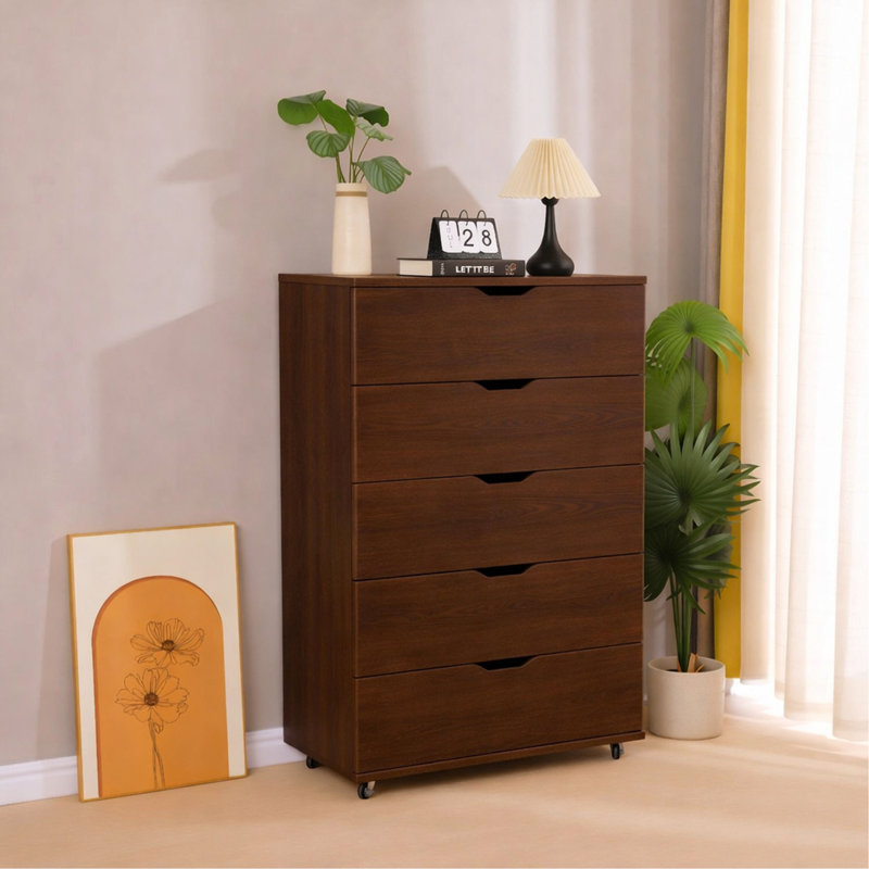 Armoire mobile à 5 tiroirs avec commode à roulettes pour commode de chambre à coucher à 5 tiroirs, l 30,71 po x P 15,75 po x H 44,49 po