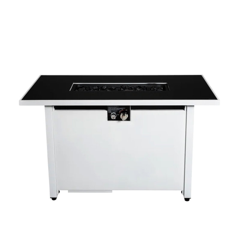 43" Rectangular Fire Pit With Metal Frame & Smoked Glass - 50000 Stainless Steel White All Outdoor Warmth Hidden Propane Tank Space 50,000 Access Door