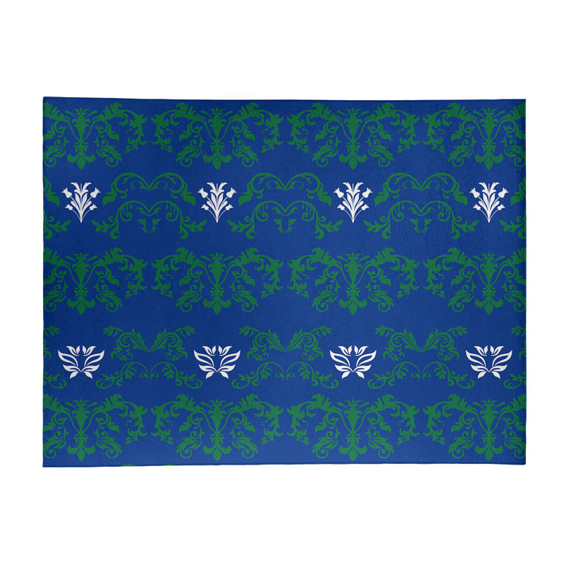 Tapis bleu / vert Damask, Rectangle 9 pi x 12 pi