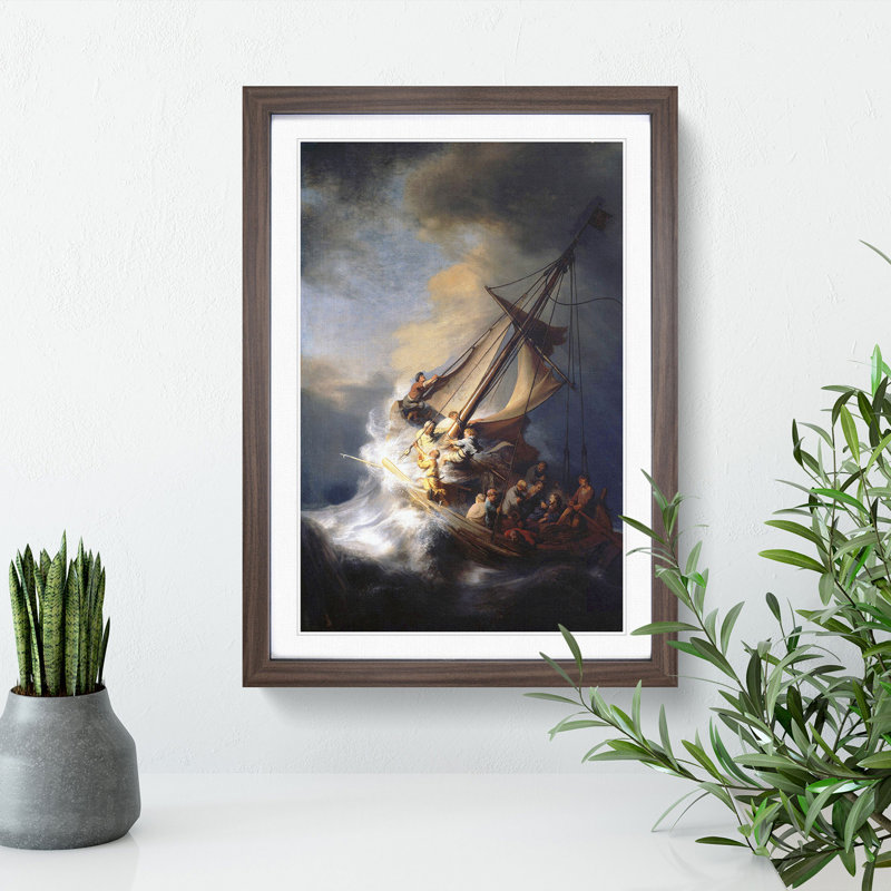 Christ in the Storm of Galilee by Rembrandt Van Rijn - Picture Frame Painting on MDF, Walnut Framed, 48cm H x 36cm W x 2cm D