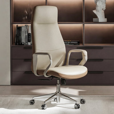 Modern High-Back Faux Leather Executive Office Chair with Ergonomic Integrated Headrest and Lumbar Support