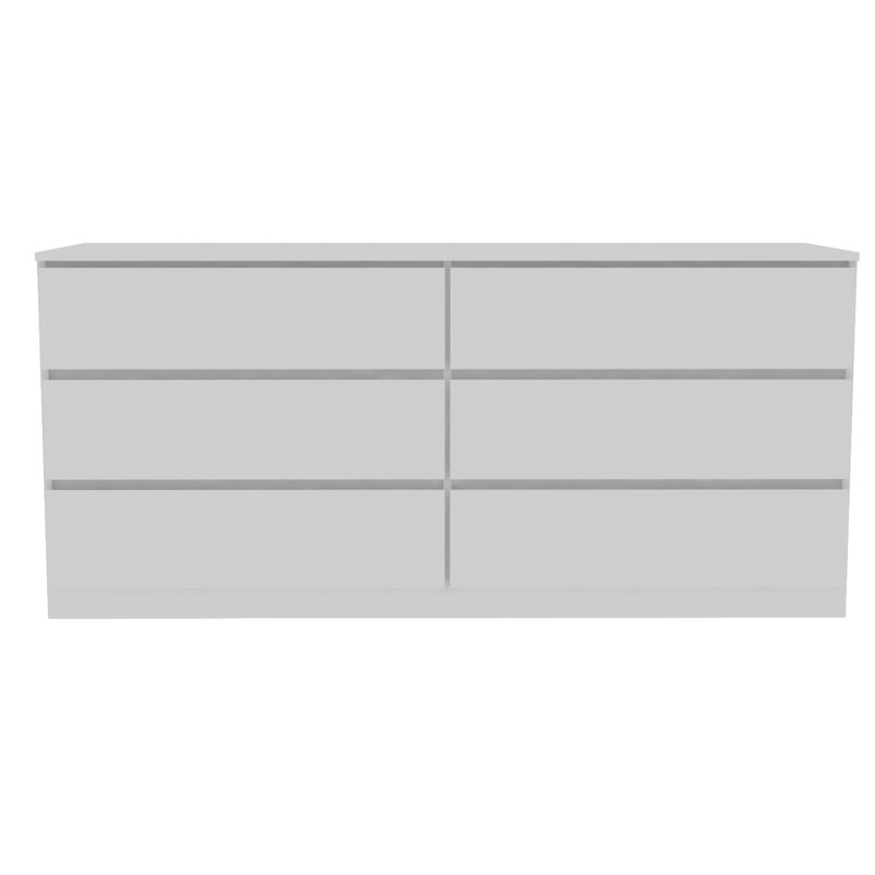Commode double 6 tiroirs Asteria, poignées en métal, Blanc