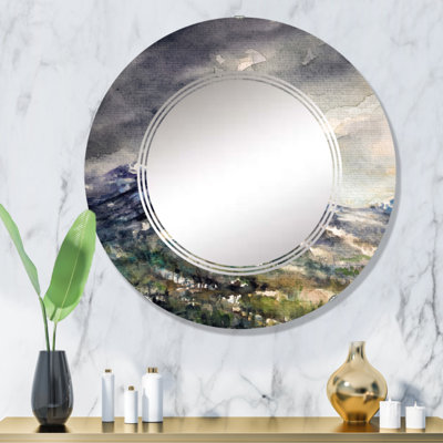 Montagnes de montagne sous le ciel nocturne - Miroir mural rond traditionnel