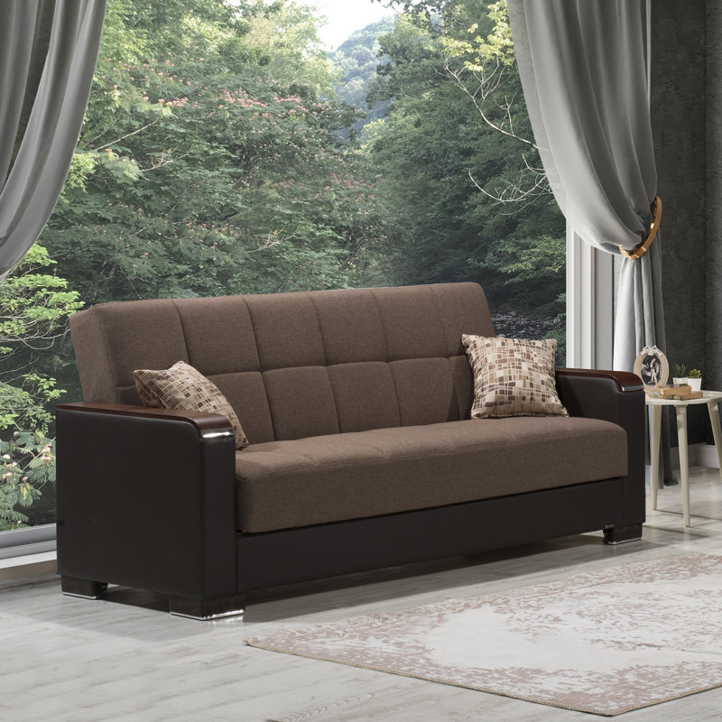 Annalease 89 in. Fabric 3-Seater Twin 3-in-1 Sleeper Sofa Bed with Storage, Microfiber Chocolate Brown