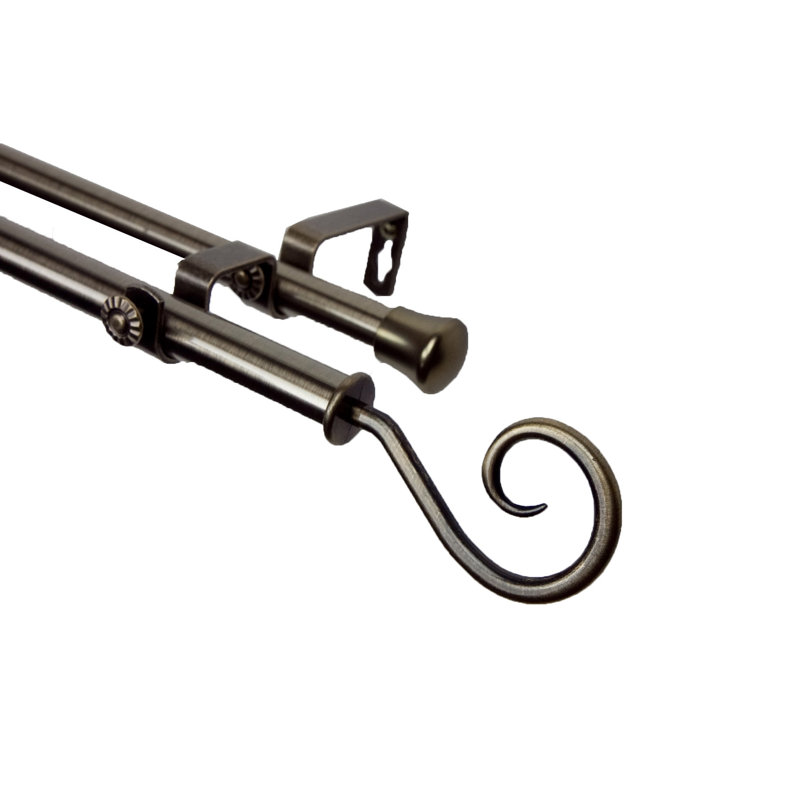 Tringle à rideaux double modern curl, De 28 po à 48 po de largeur, Laiton antique