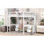 Lit mezzanine double avec bureau, armoires, tiroirs, plateau de chevet et station de charge, blanc