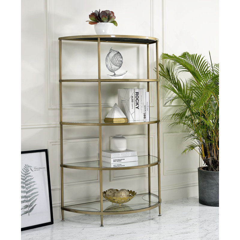 Élégant support à 5 niveaux en miroir avec une conception en demi-cercle, parfait pour les solutions de rangement modernes et élégantes.