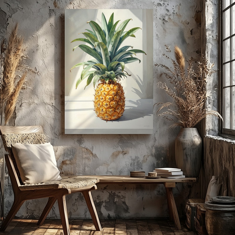 Art mural réaliste ananas sur toile, H 20 po x l 20 po