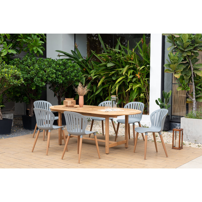 Ensemble repas d'extérieur en bois de teck massif 7 pièces FSC Anautica