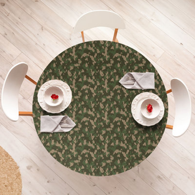 East Urban Home Camouflage Fitted Round Tablecloth Diameter Olive Green Multicolor