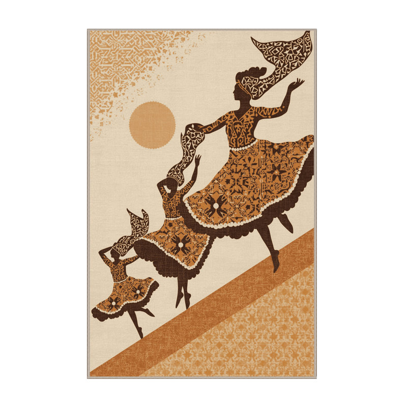 Tapis moelleux moelleux d'inspiration mondiale Tenafly Carnival Dancers en beige - reliure beige, 6 X 9