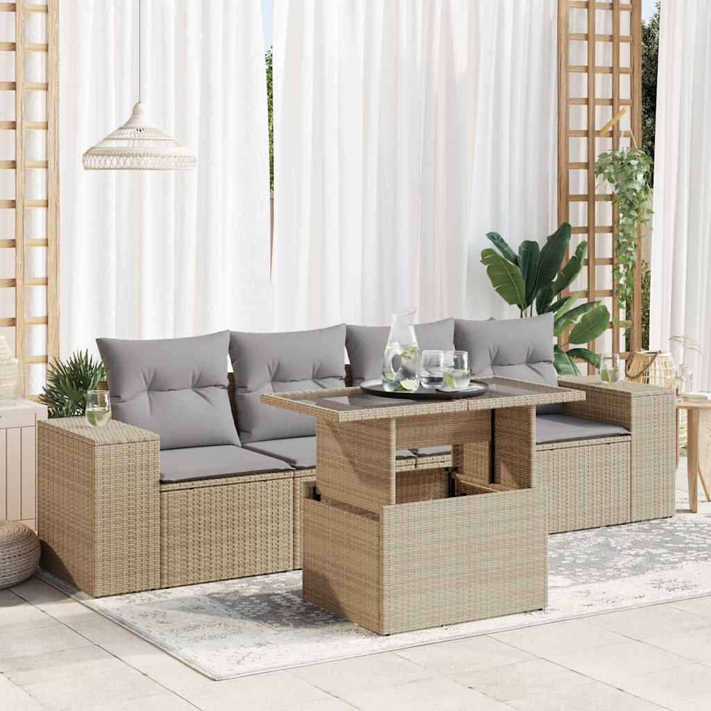 Vidaxl 5-Tlg. Garten-Sofagarnitur Mit Kissen Beige Poly Rattan