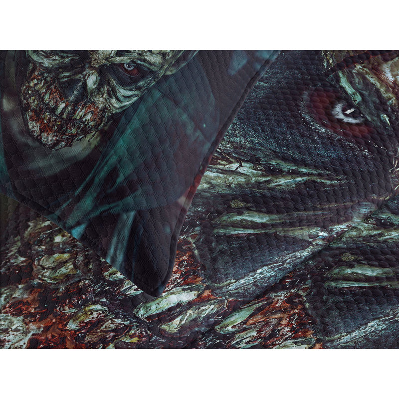 Ambesonne Zombie Bedspread Set Fearful Vampire Multicolor, King Bedspread + 2 Standard Shams