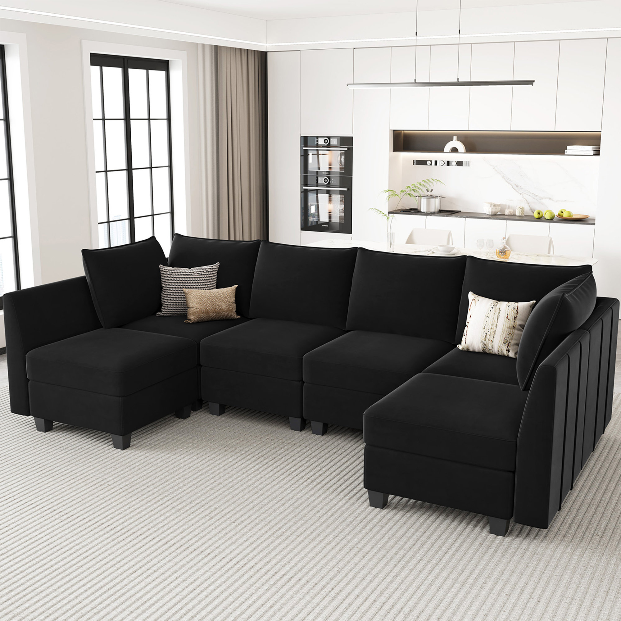 Belffin 7Piece 112.6'' Wide Velvet Solid Wood Sectional Storage Sofa U