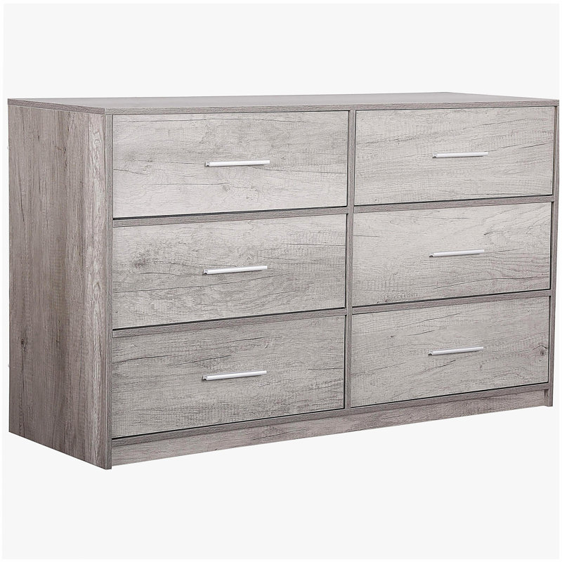 Commode 6 tiroirs avec grands tiroirs en tissu, gris