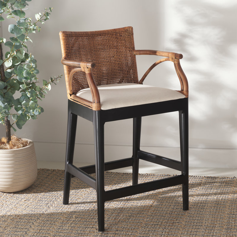 Tabouret de comptoir rembourré Caedon Gianni, Brun / siège blanc / structure noire