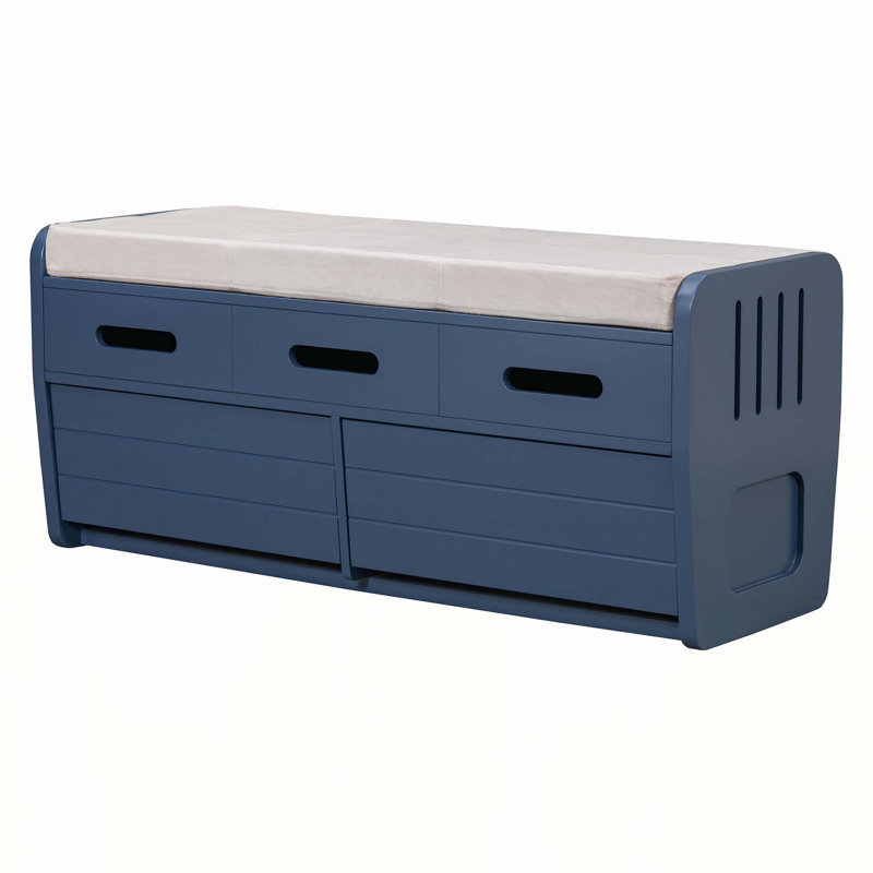 Rustic Storage Bench with Hidden Compartments and Versatile Use for Home, Navy