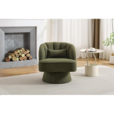 Fauteuil demi-tonneau pivotant - Fauteuil rembourré moderne en velours avec dossier rayé et rembourrage moelleux, Fauteuil rond pour salon, chambre à coucher, petits espaces, vert - (1 pièce)