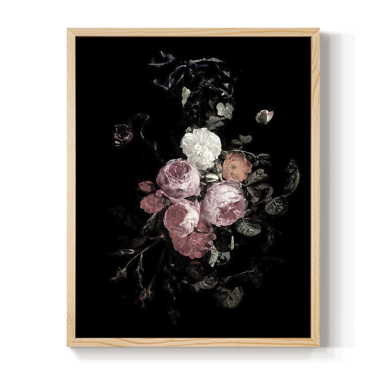 Reproduction florale rétro encadrée XCV - bois massif, Naturel