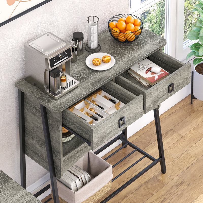 Buffet 2 tiroirs Iron Acton, Noir / gris foncé rétro