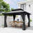 D Double Roof Hardtop Aluminum Patio Gazebo with Netting and Curtains-125469715-125469716-125469720