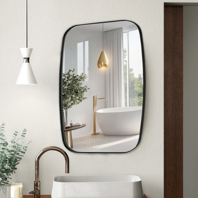 Modern Bathroom Mirror,HD Glass & Stainless Steel Frame,Hangs Horizontal Or Vertical