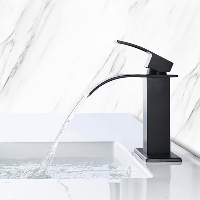 Stainless Steel Waterfall Spout Bathroom Faucet, Single Handle, Matte Black Hue