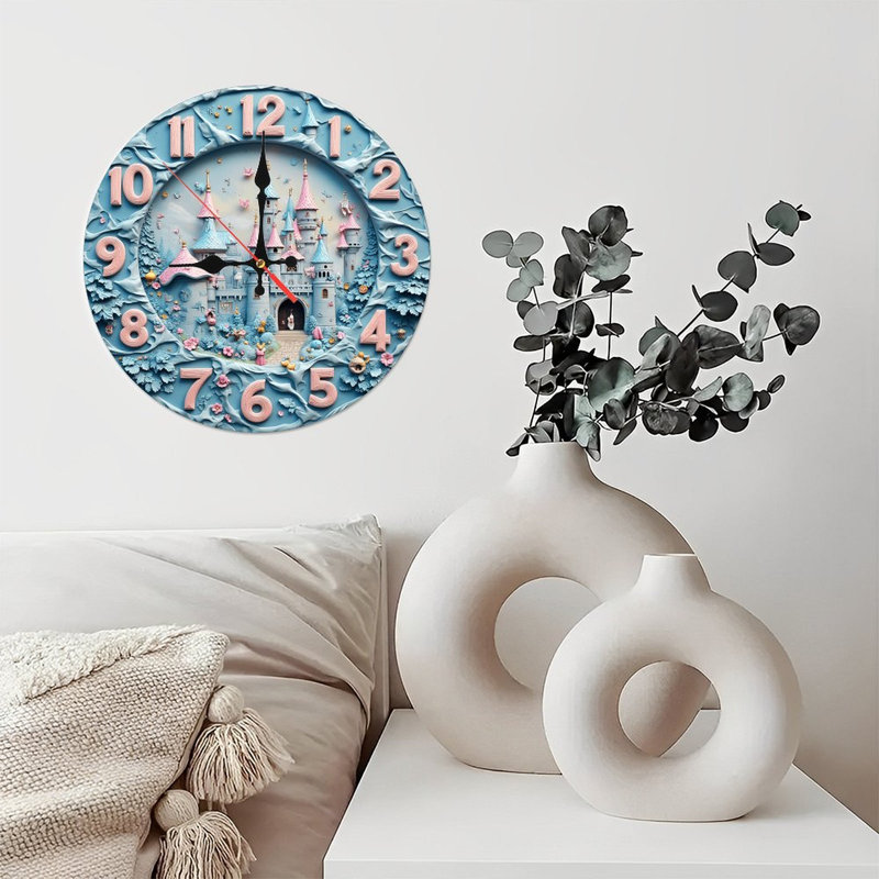 Horloge murale colorée princesse château (1)
