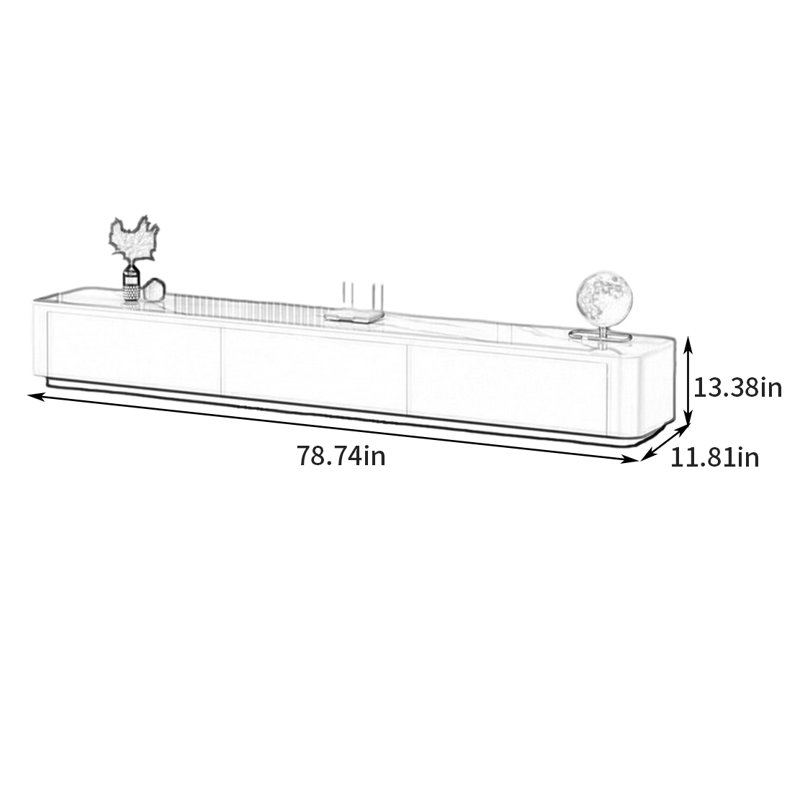 Meuble télé moderne et minimaliste, 13.38" H x 78.74" L x 11.81" W, Blanc