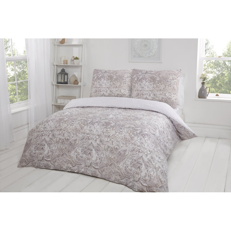 Echo Paisley Duvet Cover Set with Pillowcases, Single - 1 Pillowcase (80 x 80 cm), Warm Grey