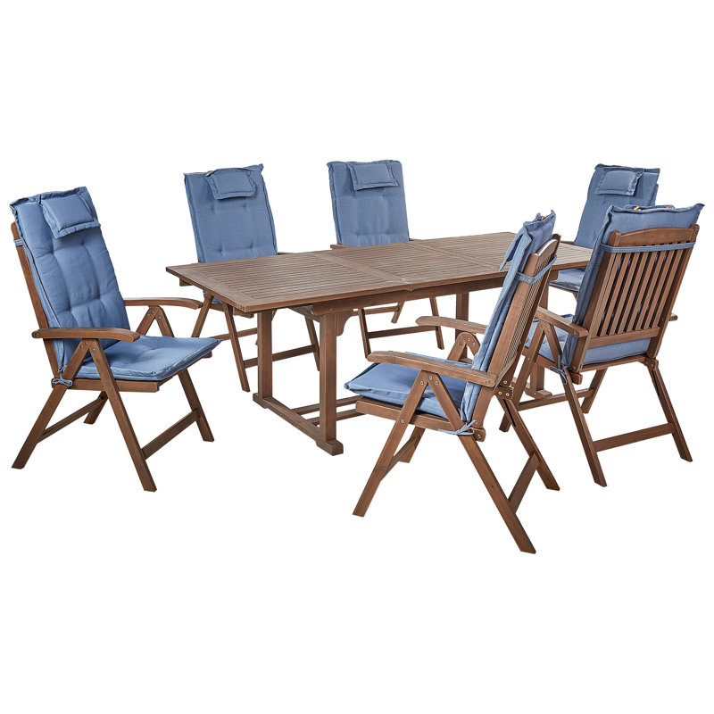 Dewaine 6 - Person Patio Dining Set with Rectangular Table , Cushions Included, Blue