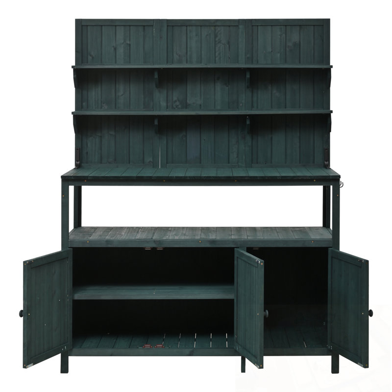 Table de rempotage en bois avec 2 tablettes, 2 armoires et 3 crochets latéraux, Vert